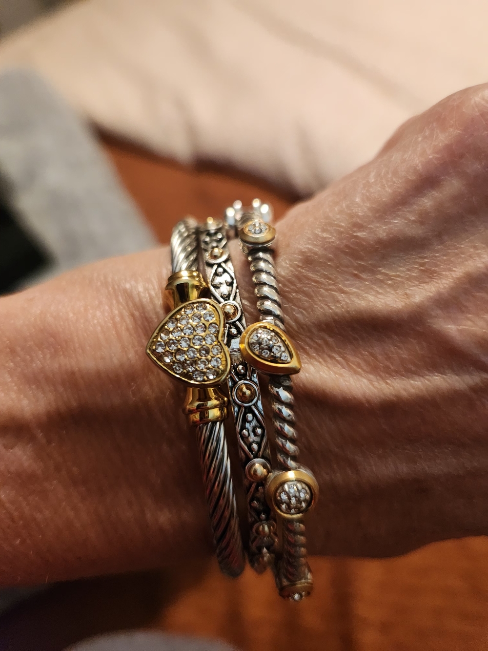 Heart Pave Cable Bracelet - Silver And Goldtone. - Picture 4 of 8